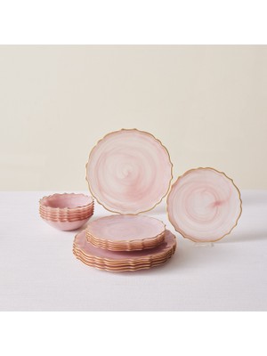 Karaca Icequeen 18 Parça 6 Kişilik Yemek Takımı Pembe Opal Cam Yaldızlı Tasarım