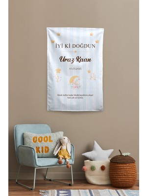 Vagonik Kişiye Özel Doğum Günü Tavşan Temalı Happy Birthday Duvar Örtüsü Duvar , Doğum Günü Flaması