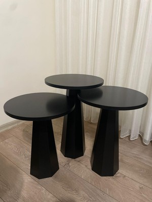 Cg Home Mantar Sehpa Bohem Sehpa Lake Boyalı Siyah 3'lü Set 57-47-42