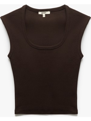 Koton Slim Fit Pamuklu Kolsuz U Yaka Basic Crop Body