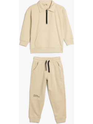 Koton 2'li Eşofman Takımı Şardonlu Uzun Kollu Üst ve Beli Lastikli Eşofman Altı