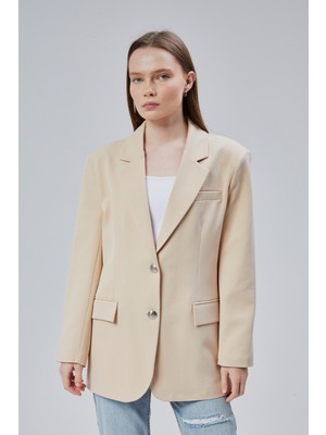Kadın Oversize Astarlı Dokuma Blazer Ceket