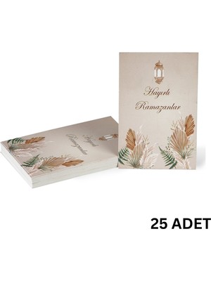 Hayırlı Ramazanlar Yazılı Hediye ve Tebrik Kartı, Ambalaj ve Paketleme Etiketi, 6x8 Cm, 25 Adet