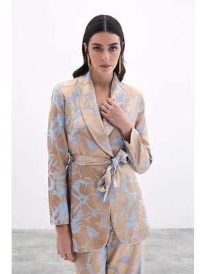 Sateen Desenli Uzun Ceket - Bebe Mavi