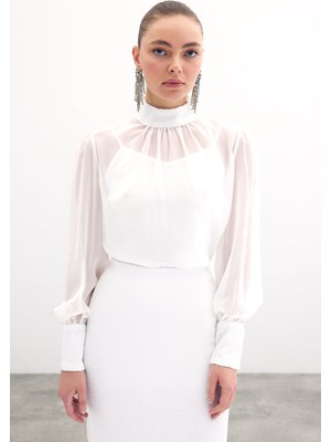 Payet Detaylı Bluz - Ekru