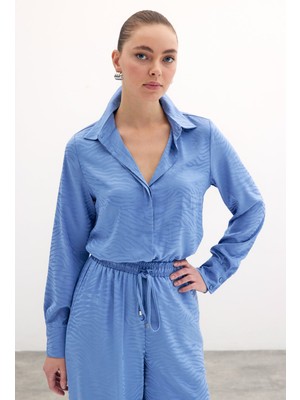 Desenli Düz Klasik Gömlek - Indigo