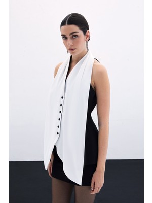 Şal Detaylı Yelek - Siyah