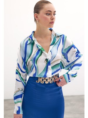 Renkli Salaş Gömlek - Sax Mavi