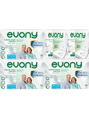Evony Hasta Bezi Yetişkin Bel Bantlı Tekstil Yüzey Orta 90 Adet + Yatak Koruyucu Örtü 60 Adet