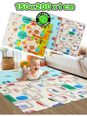 Circle Toys Neşeli Zürafa + Taşıtlar , Katlanabilir Çocuk Oyun Halısı – 150X200X1 cm - Taşıma Çantası Yanında