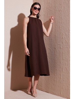 Lela Regular Fit Halter Yaka Midi Boy Elbise Bayan Elbise 67810049