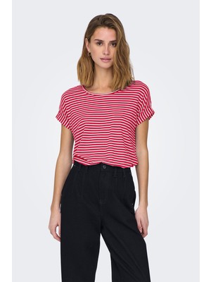 Only Onlmoster Streç Çizgili Regular Fit Bisiklet Yaka T Shirt Bayan T Shirt 15206243