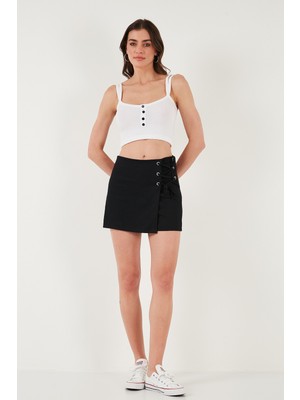 Lela Streç Bağlamalı Slim Fit Yüksek Bel Mini Şort Etek Bayan Şort Etek 5865745