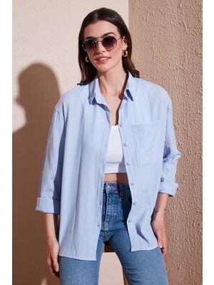 Lela Regular Fit Tek Cepli Önü Kısa Arkası Uzun Krinkıl Gömlek Bayan Gömlek 6772752