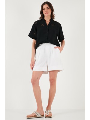 Lela Pamuklu Standart Fit Yüksek Bel Dikiş Detaylı Şort Bayan Şort 668YP4921