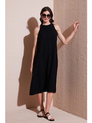 Lela Regular Fit Halter Yaka Midi Boy Elbise Bayan Elbise 67810049