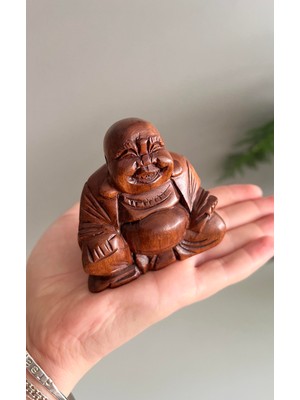Miamantra Ahşap El Yapımı Gülen Buda Heykelciği - 6  cm