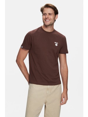 Ucla BASS Kahve Bisiklet Yaka Baskılı %100 Pamuk Standard Fit Erkek Tshirt