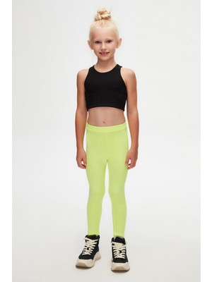 Neon Sarı Basic Kız Çocuk Yazlık Tayt