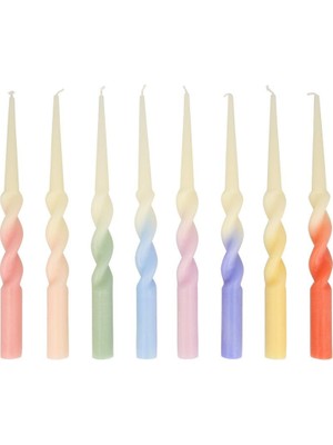 Meri Meri -  Rainbow Twisted Dipped Candles - Gökkuşağı Renkler Kıvrımlı Masa Mumları (8'li)