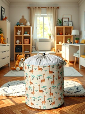 Prendi Home Giraffe 2 Fileli Çok Amaçlı Oyuncak Saklama Kutusu Çamaşır Sepeti Katlanır Düzenleyici Sepet 37 x 40