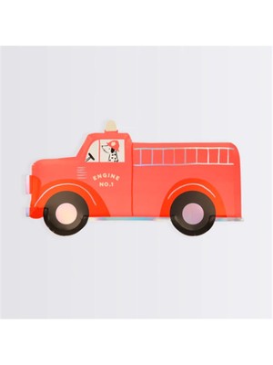 Meri Meri - Fire Truck Plates - İtfaiye Kamyonu Tabaklar - 8'li