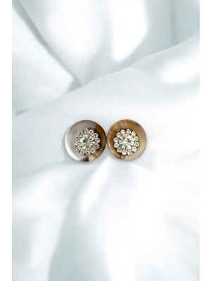 Taşlı Kemik Yuvarlak Klipsli Düğme Aksesuarı 1 Çift