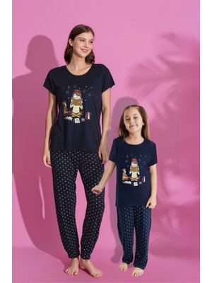 Anne Kız Kombin Desenli Viskon Kısa Kollu Pijama Takımı (Anne Kız Ayrı Satılır)