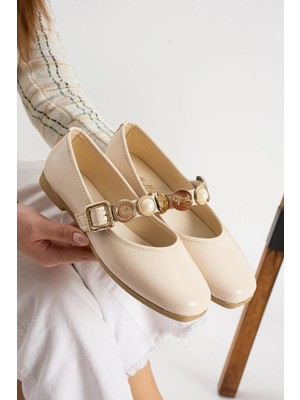 Günlük Kadın Babet Siyah Rugan Altın Para Inci Toka Ses Yapmaz Ortopedik Hafif Rahat Ayakkabı 110