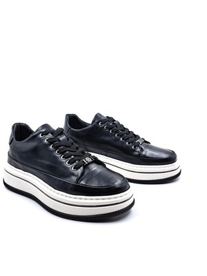 Marcomen M21102 Deri Yüksek Taban Erkek Siyah Şık Spor Sneaker Ayakkabı