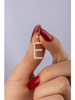 Fiyonk Kuyumculuk 14 Ayar Altın Taşlı E Harf Kolye Ucu