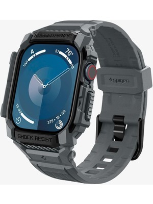 Spigen Apple Watch 46mm Seri 11/10 ile Uyumlu Kılıf & Kordon Rugged Armor Pro Üst Düzey Koruma Gri Kayış - ACS08605 (Spigen TR Garantili)