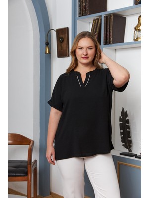 Rmg Yaka Taş Işlemeli Büyük Beden Bluz