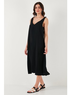 Lela Oversize Fit V Yaka Midi Boy Basic Elbise Bayan Elbise 6788688