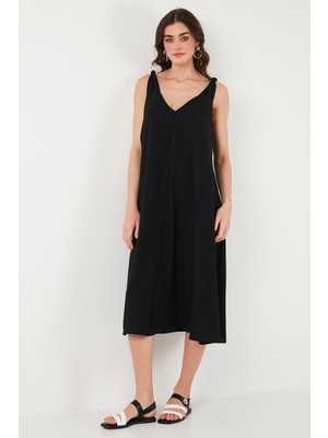 Lela Oversize Fit V Yaka Midi Boy Basic Elbise Bayan Elbise 6788688