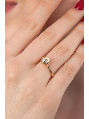 Fiyonk Kuyumculuk 14 Ayar Altın Işıltılı Topçuk Yüzük 4