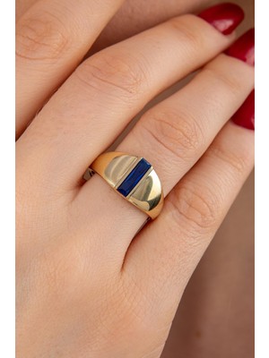 Fiyonk Kuyumculuk 14 Ayar Altın Safir Taşlı Oval Yüzük