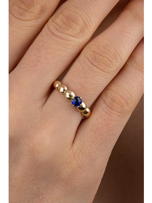 Fiyonk Kuyumculuk 14 Ayar Altın Safir Taşlı Bombeli Yüzük