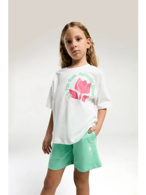 U.S. Polo Assn. Kız Çocuk Krem Yeşil Şort Takım