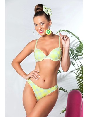 Gallipoli 32081 Ekose Desenli Hafif Destekli Sütyen ve Slip Takım