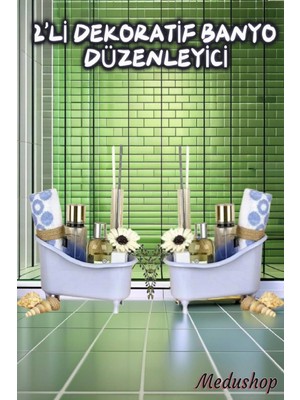 2'li Set Dekoratif Banyo Düzenleyici-Banyo Aksesuarı Açık Gri