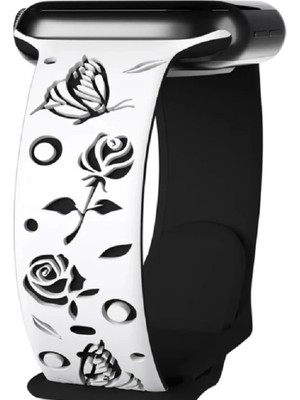 ZETCONCEPT Apple Watch 4 5 6 7 8 9 10 Se 38 40 41MM Kelebek Gül Desenli Kordon Kayış Kaliteli Silikon Bileklik