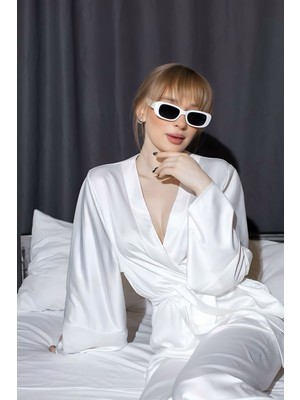 Ipeksi Saten Kollar Uzun Manşetli 2li Pijama Takımı