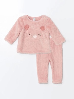 Baby Pembe Uzun Kollu Nakışlı Pelüş Kız Bebek Pijama Takımı