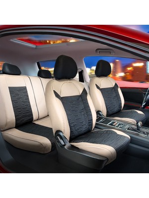honda Legend Deri Detaylı Süet Oto Koltuk Kılıfı Ön Arka Set Premium Tasarım Bej Siyah Fs