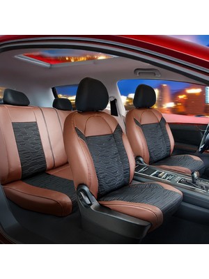 honda Legend Deri Detaylı Süet Oto Koltuk Kılıfı Ön Arka Set Premium Tasarım Kahverengi Siyah Fs