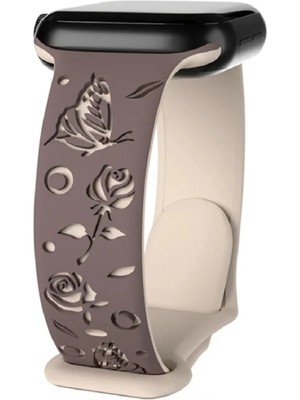 ZETCONCEPT Apple Watch 4 5 6 7 8 9 10 Se 38 40 41MM Kelebek Gül Desenli Kordon Kayış Kaliteli Silikon Bileklik