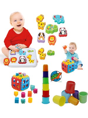 Sevimli Hayvanlar Bultak + Silindir Bardak Kule + Bul Tak Puzzle Eğitici Zeka Geliştirici Set