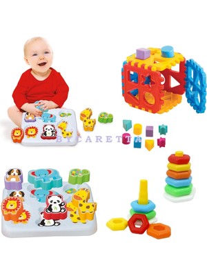 Sevimli Hayvanlar Bultak Kuleli Halkalar Puzzle Bultak Küp Eğitici Zeka Geliştirici Set