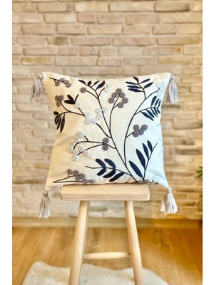 Swita Home Punch Işlemeli Tekli Dekoratif Özel Tasarım Gri Kırlent Kılıfı (Panç)